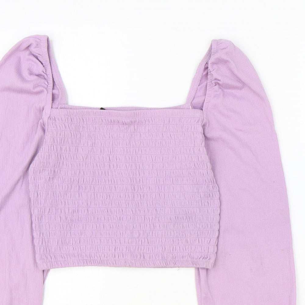 Divided Womens Purple Polyester Cropped Blouse Size XS Square Neck