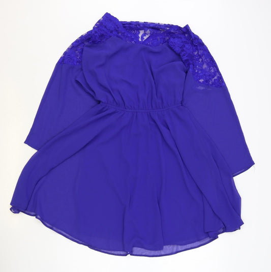 ASOS Womens Blue Polyester Skater Dress Size 6 Round Neck Pullover