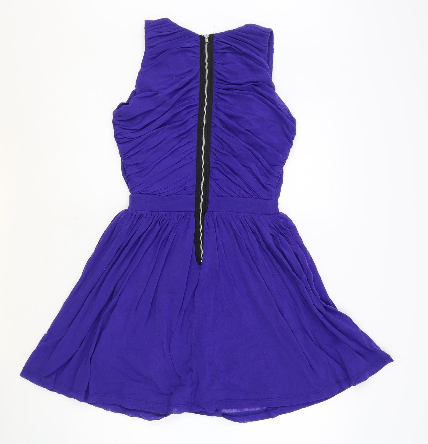Topshop Womens Blue Nylon Skater Dress Size 8 Round Neck Zip
