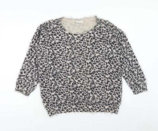 Wallis Womens Grey Round Neck Animal Print Acrylic Pullover Jumper Size M