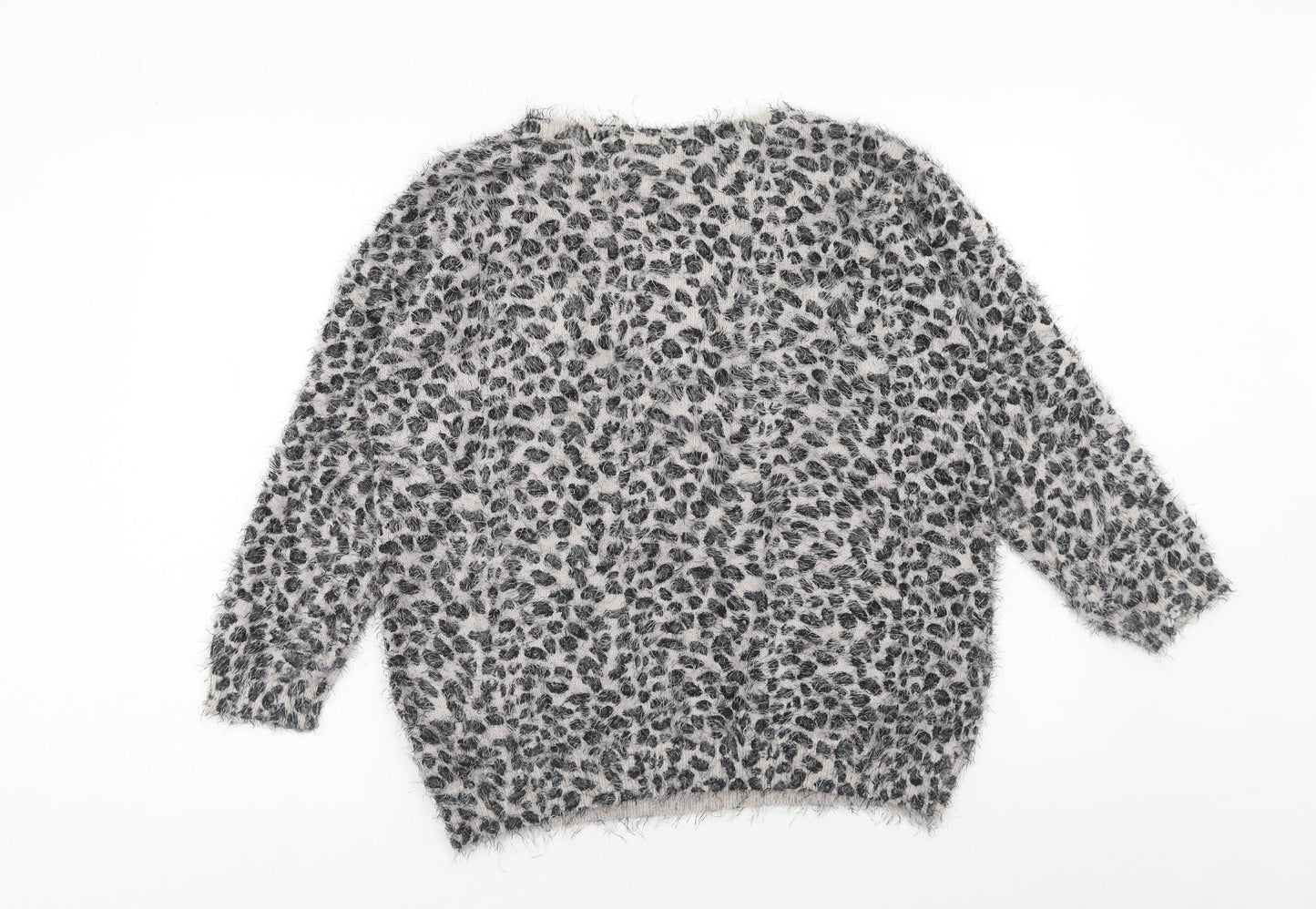 Wallis Womens Grey Round Neck Animal Print Acrylic Pullover Jumper Size M