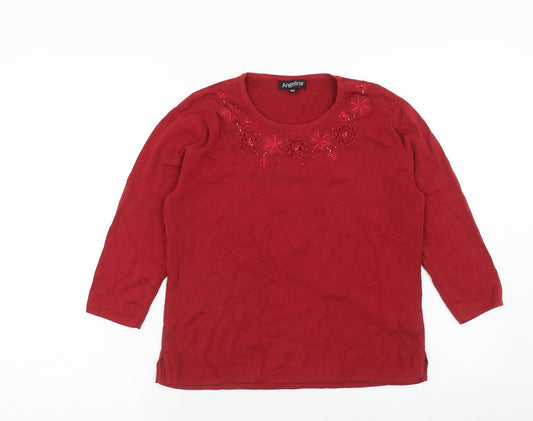 Angelina Womens Red Round Neck Acrylic Pullover Jumper Size S