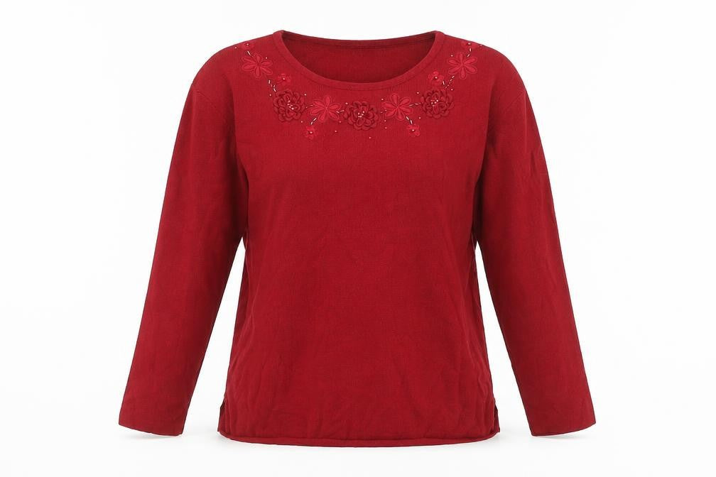 Angelina Womens Red Round Neck Acrylic Pullover Jumper Size S