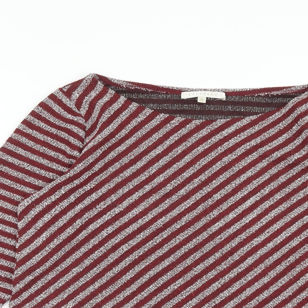 Epilogue Womens Red Scoop Neck Striped Polyester Pullover Jumper Size 10