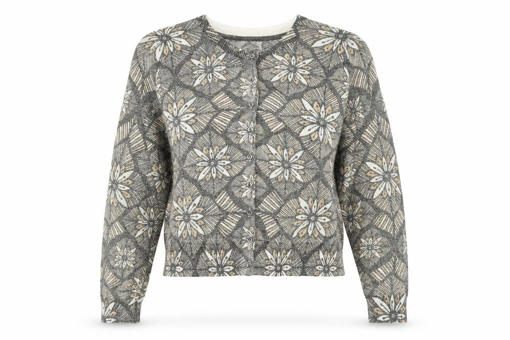 Marks and Spencer Womens Brown V-Neck Geometric Polyester Cardigan Jumper Size 12