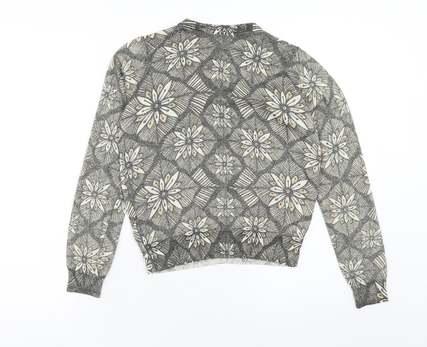 Marks and Spencer Womens Brown V-Neck Geometric Polyester Cardigan Jumper Size 12
