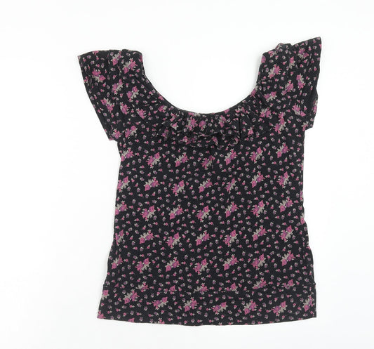 Atmosphere Womens Black Floral Cotton Basic T-Shirt Size 10 Round Neck
