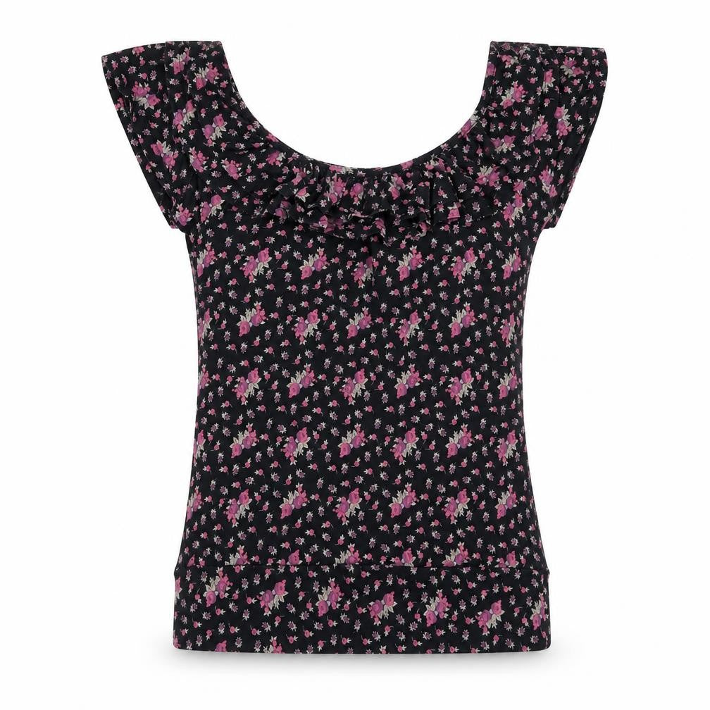 Atmosphere Womens Black Floral Cotton Basic T-Shirt Size 10 Round Neck