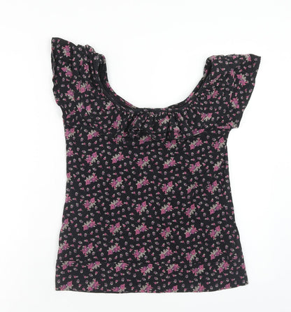 Atmosphere Womens Black Floral Cotton Basic T-Shirt Size 10 Round Neck