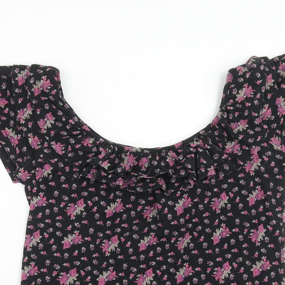 Atmosphere Womens Black Floral Cotton Basic T-Shirt Size 10 Round Neck
