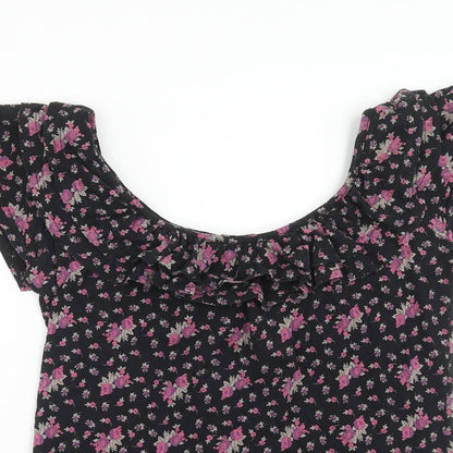 Atmosphere Womens Black Floral Cotton Basic T-Shirt Size 10 Round Neck
