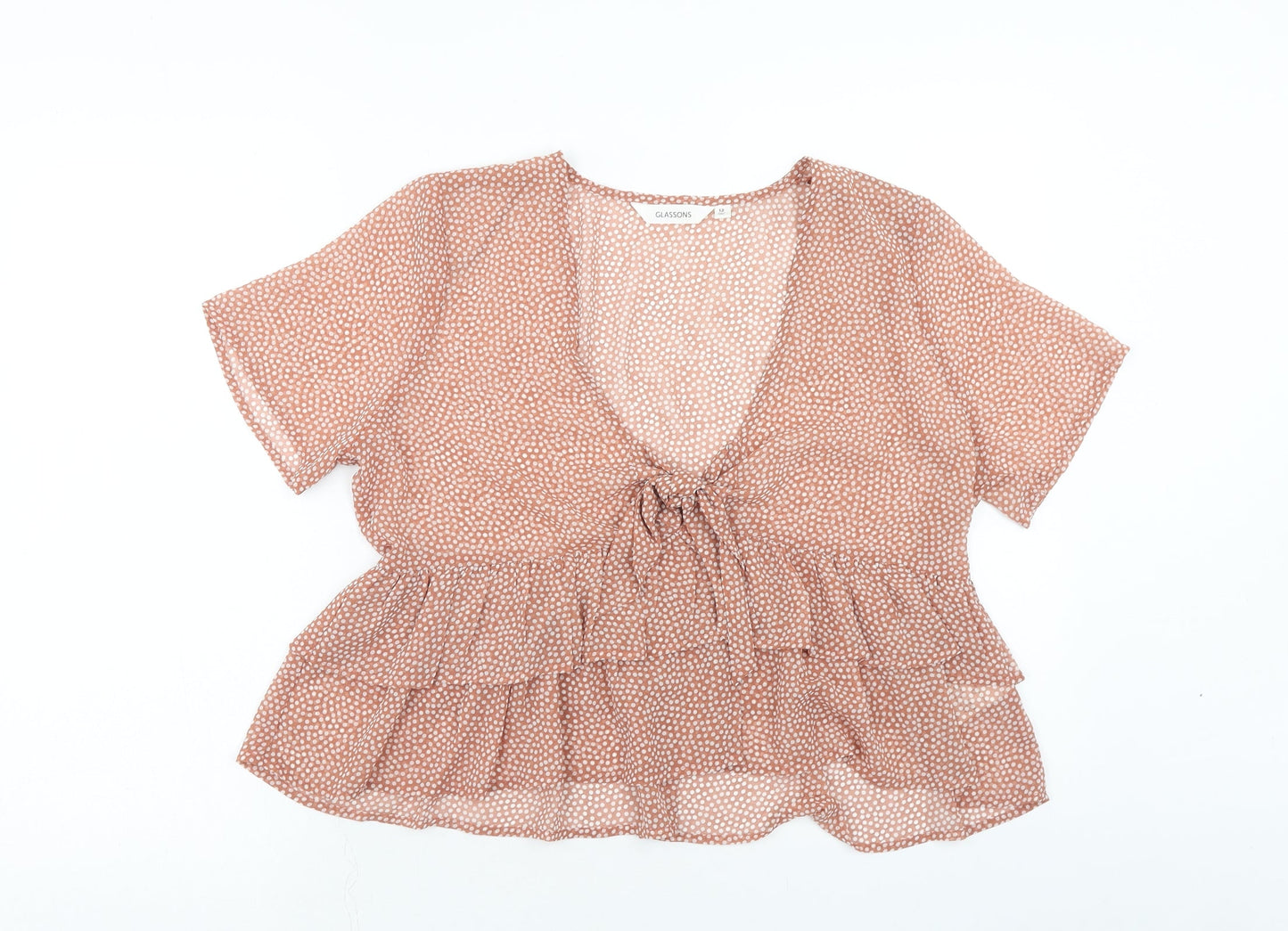 Glassons Womens Pink Polka Dot Polyester Cropped Blouse Size 12 V-Neck
