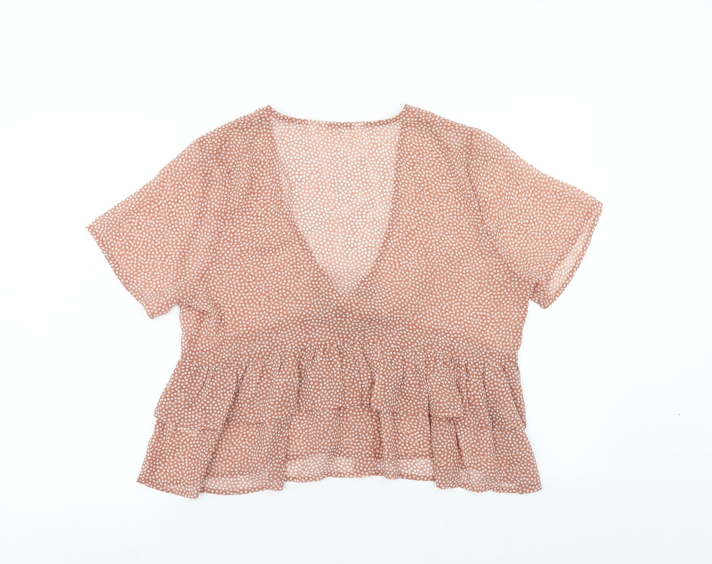 Glassons Womens Pink Polka Dot Polyester Cropped Blouse Size 12 V-Neck