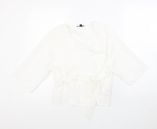 Topshop Womens White Polyester Wrap Blouse Size 6 V-Neck