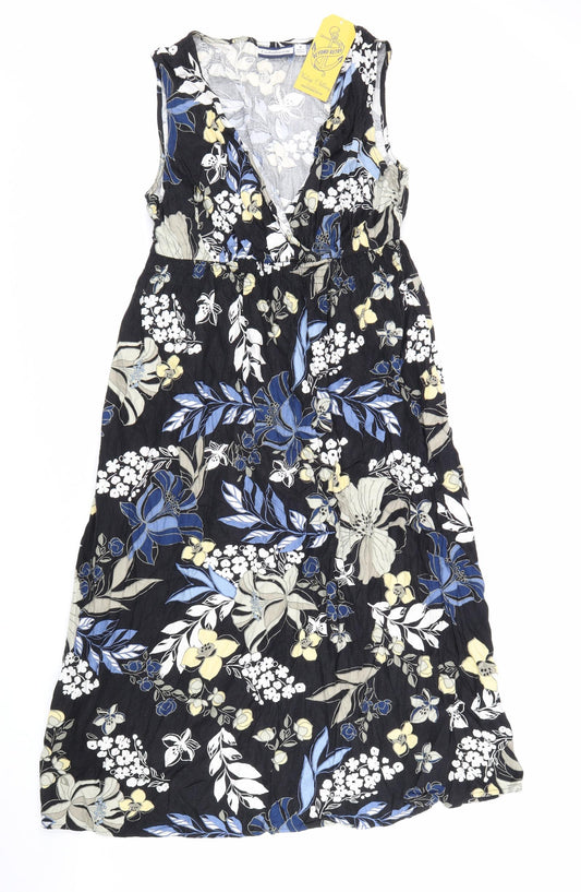 Croft & Barrow Womens Black Floral Viscose Fit & Flare Size M V-Neck Pullover