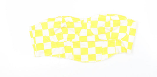 Boohoo Womens Yellow Check 100% Cotton Cropped Tank Size 14 Sweetheart