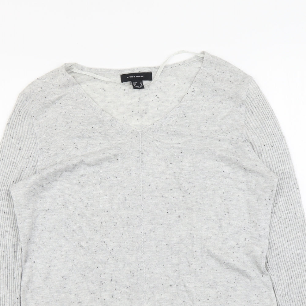 Atmosphere Womens Grey V-Neck Acrylic Pullover Jumper Size 8