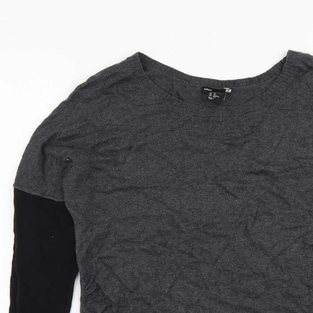 H&M Womens Grey Round Neck Viscose Pullover Jumper Size XS