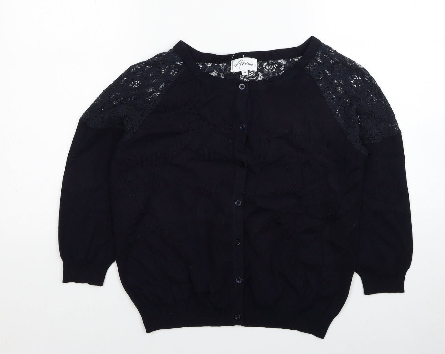 Arrae Womens Black Round Neck Viscose Cardigan Jumper Size 10