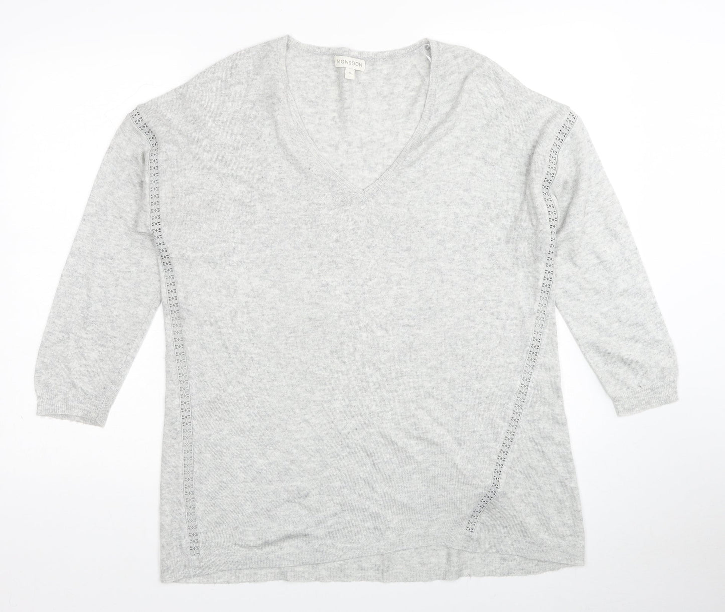 Monsoon Womens Grey V-Neck Acrylic Pullover Jumper Size M