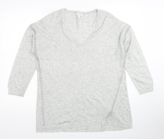 Monsoon Womens Grey V-Neck Acrylic Pullover Jumper Size M