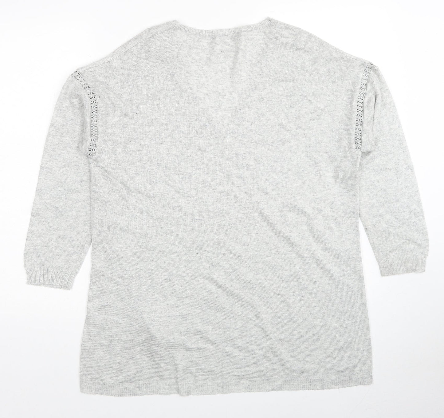 Monsoon Womens Grey V-Neck Acrylic Pullover Jumper Size M
