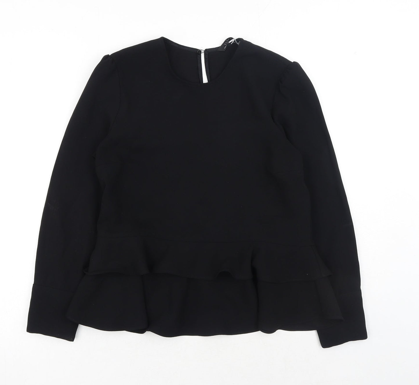 Zara Womens Black Polyester Basic Blouse Size S Scoop Neck