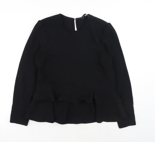 Zara Womens Black Polyester Basic Blouse Size S Scoop Neck