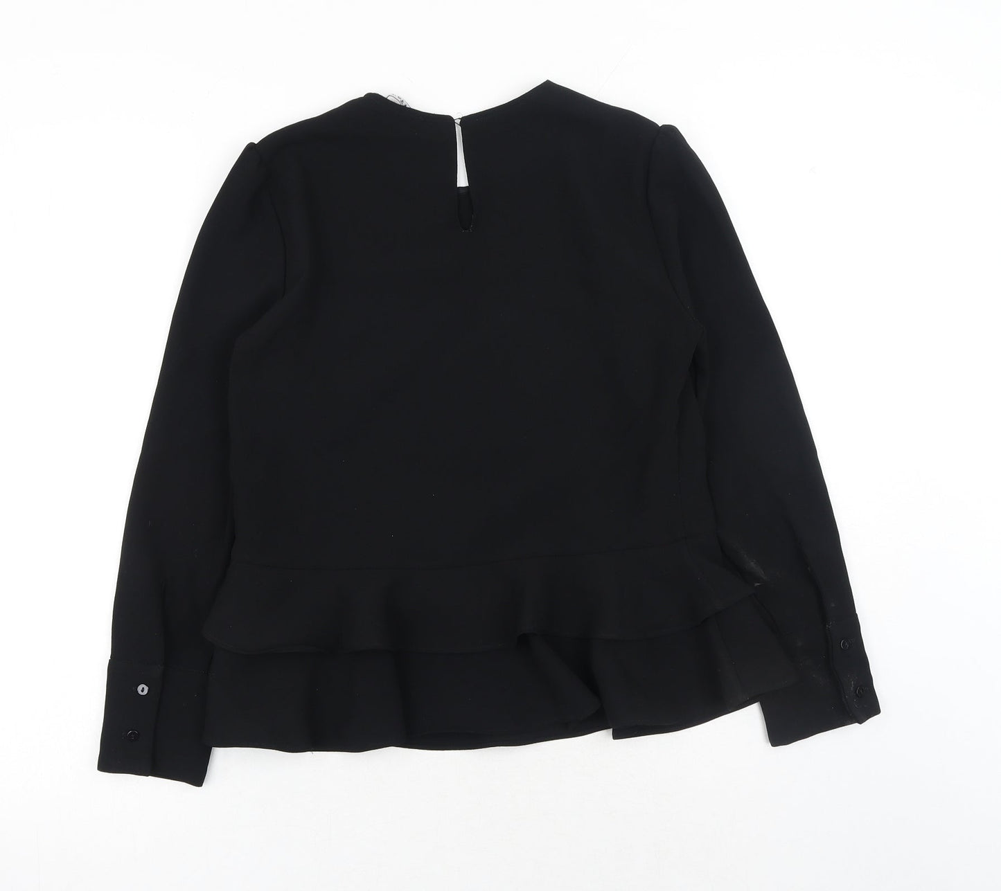 Zara Womens Black Polyester Basic Blouse Size S Scoop Neck