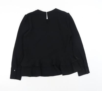 Zara Womens Black Polyester Basic Blouse Size S Scoop Neck