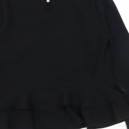 Zara Womens Black Polyester Basic Blouse Size S Scoop Neck