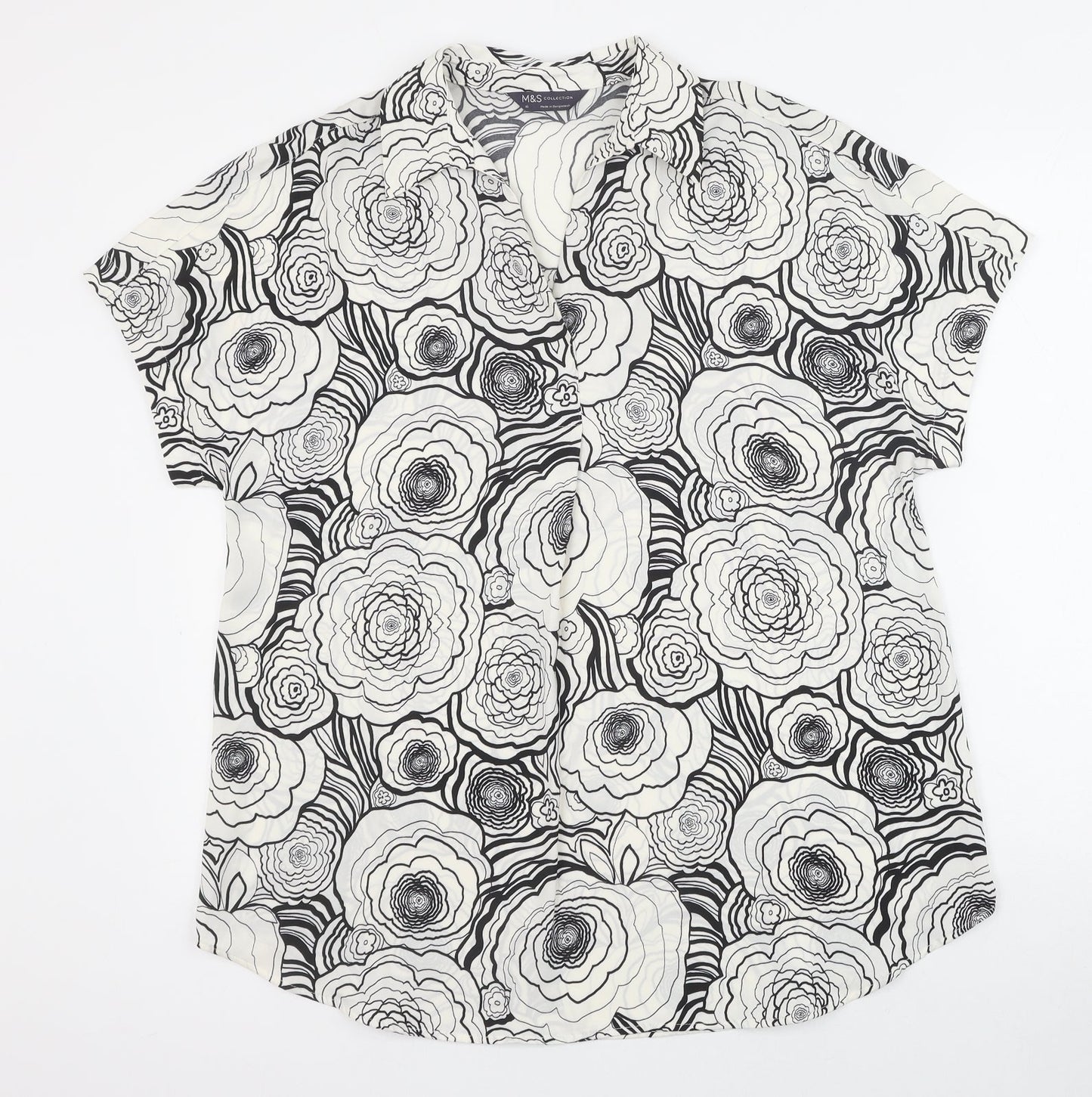 Marks and Spencer Womens Ivory Floral Polyester Basic Blouse Size 10 V-Neck