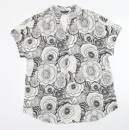 Marks and Spencer Womens Ivory Floral Polyester Basic Blouse Size 10 V-Neck