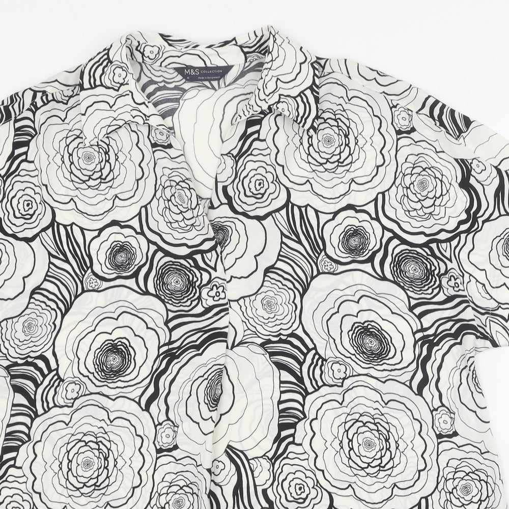 Marks and Spencer Womens Ivory Floral Polyester Basic Blouse Size 10 V-Neck