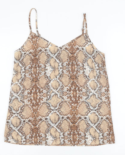 Marks & Spencer Womens Brown Animal Print Polyester Basic Tank Size 8 V-Neck - Snakeskin Pattern