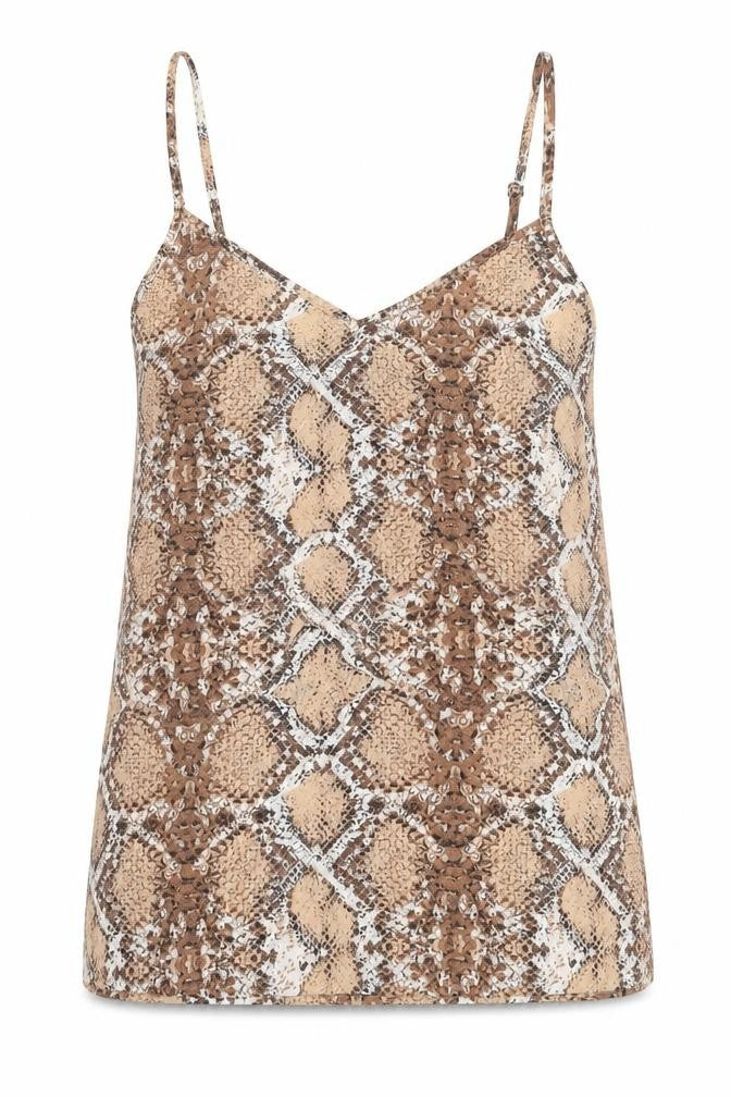 Marks & Spencer Womens Brown Animal Print Polyester Basic Tank Size 8 V-Neck - Snakeskin Pattern