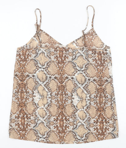 Marks & Spencer Womens Brown Animal Print Polyester Basic Tank Size 8 V-Neck - Snakeskin Pattern