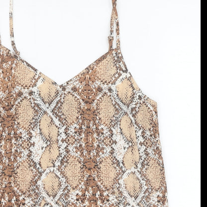 Marks & Spencer Womens Brown Animal Print Polyester Basic Tank Size 8 V-Neck - Snakeskin Pattern