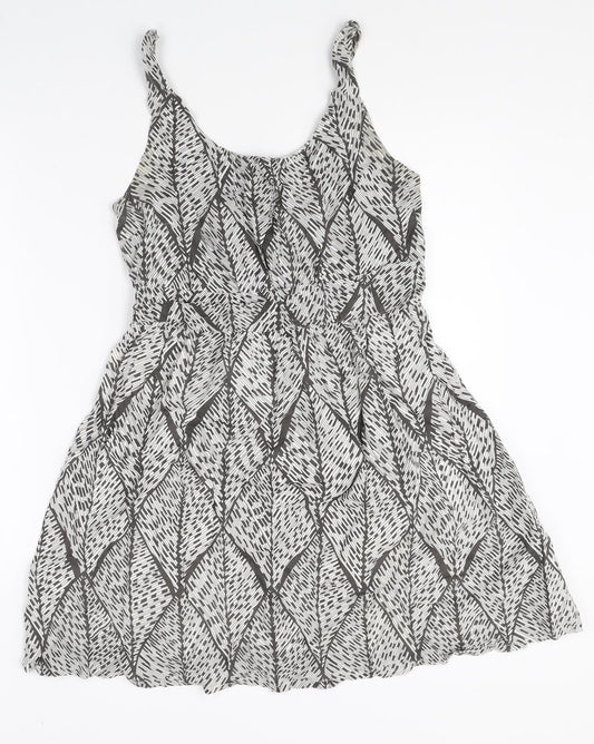 Lavand Womens Grey Geometric 100% Cotton A-Line Size L Scoop Neck Pullover