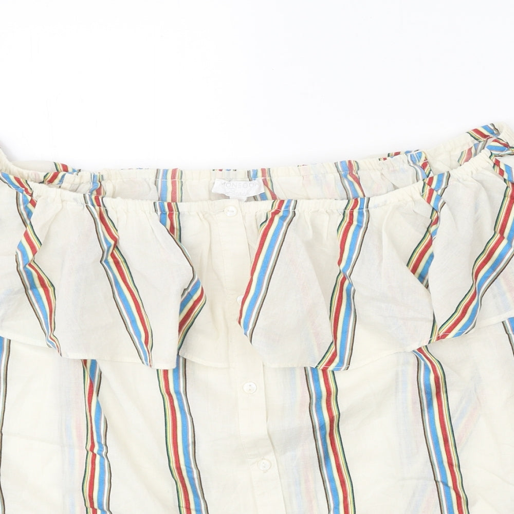 Monsoon Womens White Striped Cotton Basic Blouse Size L Off the Shoulder