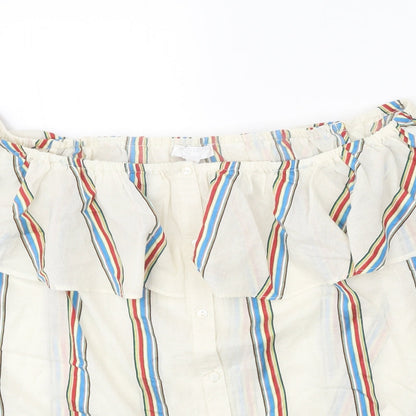 Monsoon Womens White Striped Cotton Basic Blouse Size L Off the Shoulder