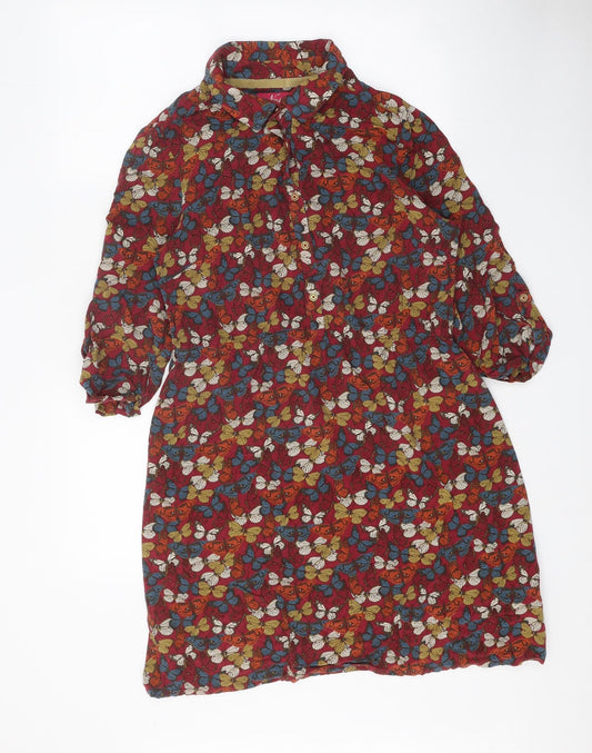 Ness Womens Pink Geometric Viscose Shirt Dress Size 14 Collared Button - Butterfly Pattern