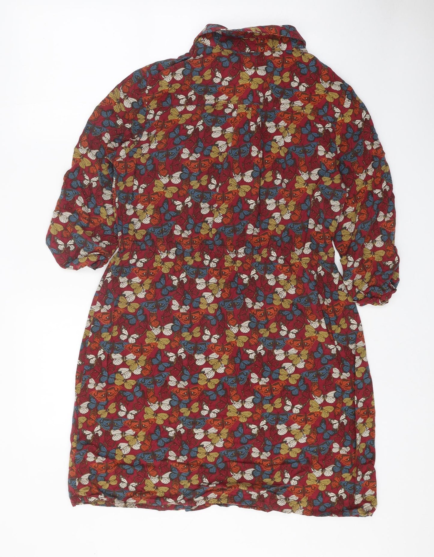 Ness Womens Pink Geometric Viscose Shirt Dress Size 14 Collared Button - Butterfly Pattern