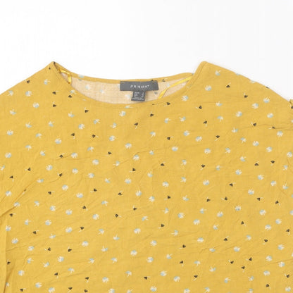 Primark Womens Yellow Floral Viscose Basic Blouse Size 8 Round Neck