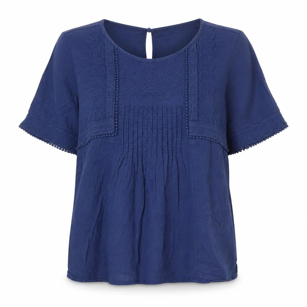 NEXT Womens Blue 100% Cotton Basic Blouse Size 6 Round Neck