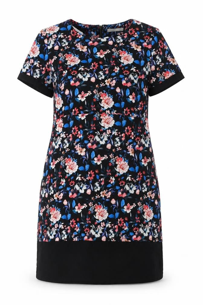 George Womens Black Floral Viscose Shift One Size Round Neck Zip
