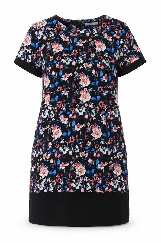 George Womens Black Floral Viscose Shift One Size Round Neck Zip