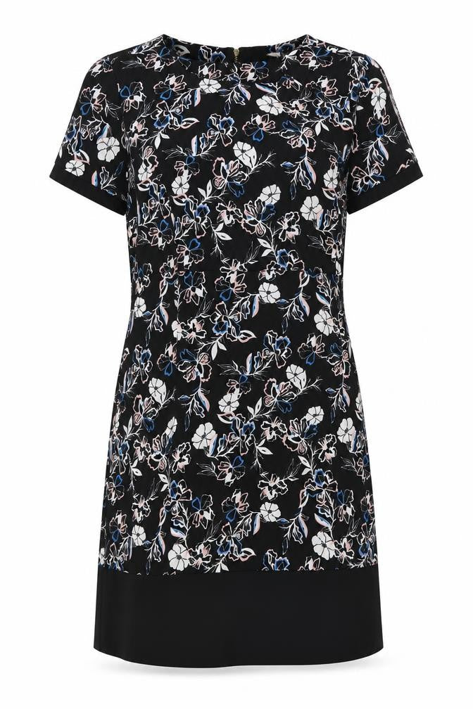 George Womens Black Floral Viscose Shift One Size Round Neck Zip