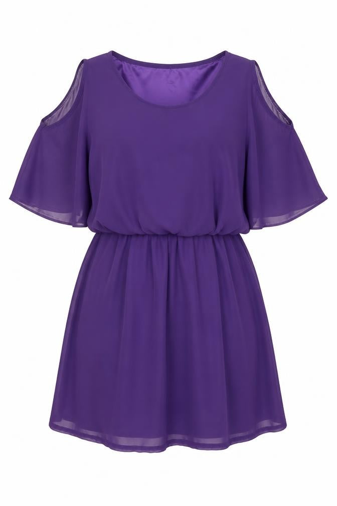 Katie Womens Purple Rayon A-Line Size S Round Neck Pullover - Cold Shoulder