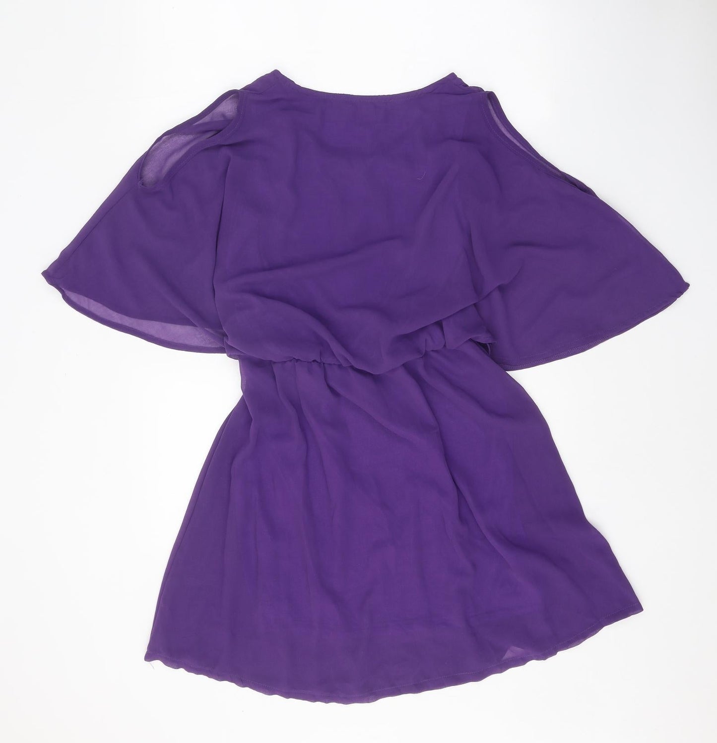 Katie Womens Purple Rayon A-Line Size S Round Neck Pullover - Cold Shoulder